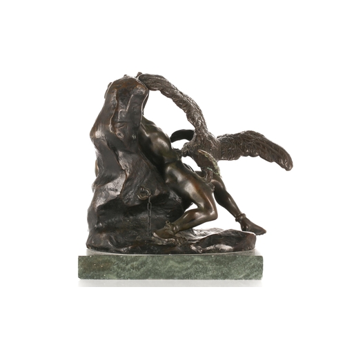 343 - After Ferdinando de Luca, a patinated bronze study on a green marble base, depicting Prometheus boun... 