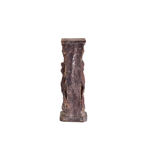 346 - A carved oak and polychromic painted figural column probably late 17th century, the column with squa... 