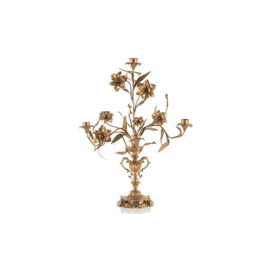 347 - A pair of French ormolu four sconce candelabra,19th century. In the form of trumpet Lillies issued f... 