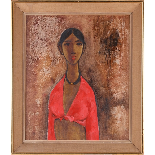 35 - B Prabha (1933-2001) Indian, half-length portrait of a woman, oil on canvas, signed and dated 1964, ... 