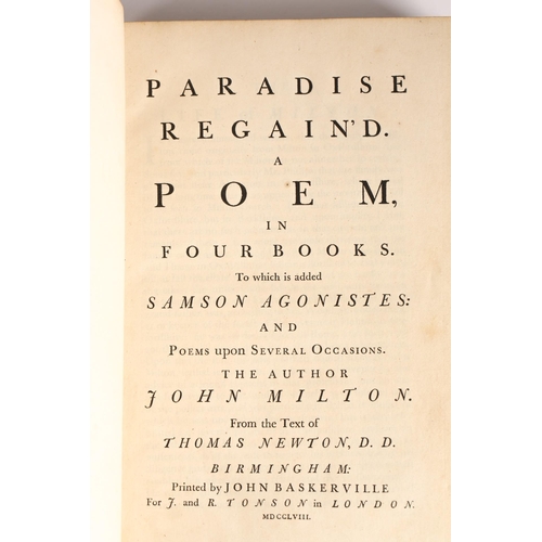 355 - Milton, John: Paradise Lost. A Poem in Twelve Books, (London, John Baskerville, 1758) together with ... 