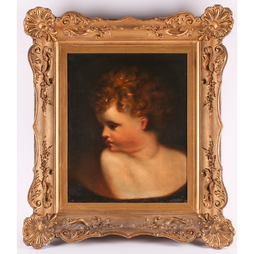 36 - Manner of Sir Joshua Reynolds (1723-1792), a head and shoulders portrait of a boy as Cupid, oil on c... 