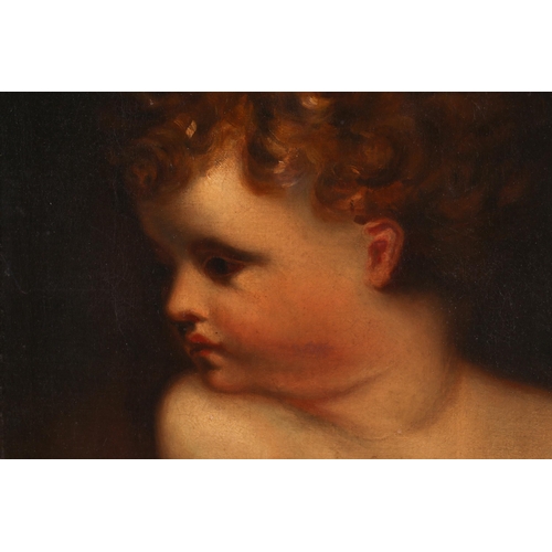 36 - Manner of Sir Joshua Reynolds (1723-1792), a head and shoulders portrait of a boy as Cupid, oil on c... 