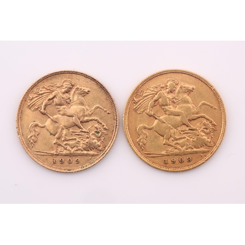 377 - Two Edward VII half sovereigns, each dated 1909.