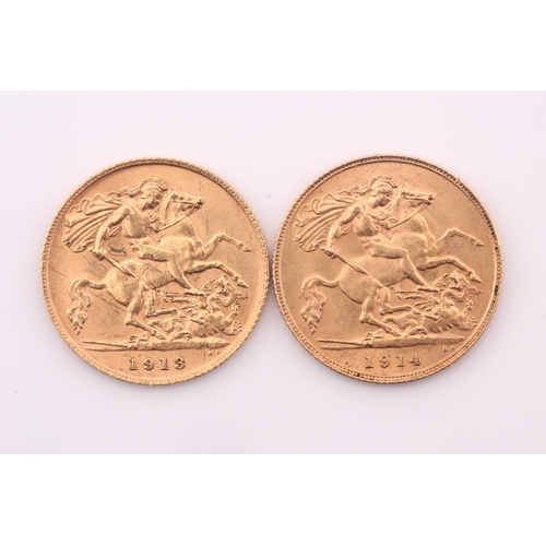 381 - Two George V half sovereigns, dated 1913 and 1914.Qty: (2)