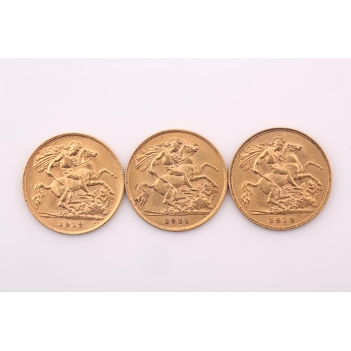 383 - Three George V half sovereigns, dated 1911, 1912 and 1913.Qty: (3)