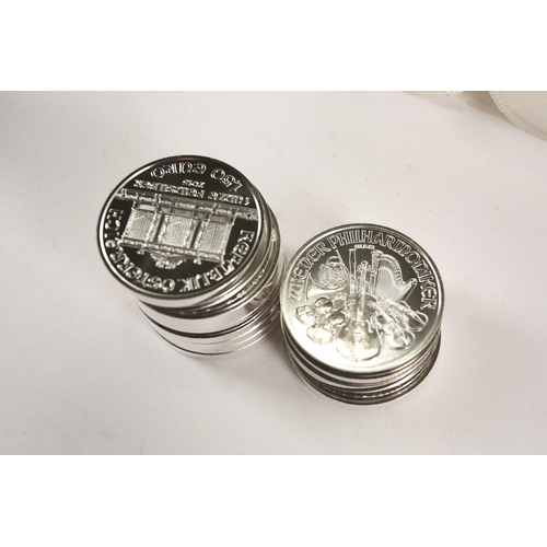 397 - A collection of 234 one ounce Austrian silver coins, each 1.50 Euro, 2015, most in sealed tubes.