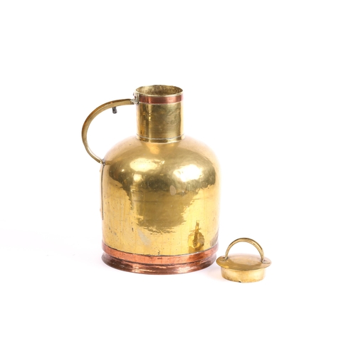 475 - A large and impressive Channel Island brass and copper milk jug and cover, 19th century. Fitted with... 