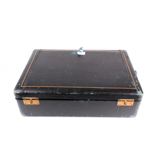 476 - A large late 19th-century leather travel vanity case, the fitted blue silk interior with tortoiseshe... 