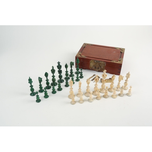 479 - A 19th century Indian stained ivory miniature 'Pepys' pattern chess set, the Kings 8.5 cm high, cont... 