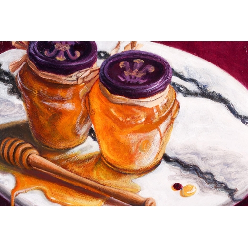 48 - † Anna Dougherty (contemporary), 'Two Honey Pots (temptation)', oil on board, signed and dated 2013,... 