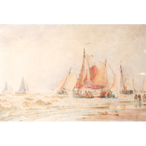 51 - Thomas Bush Hardy (1842-1897), a coastal seascape with boats, watercolour, 32.5 cm x 50 cm framed an... 