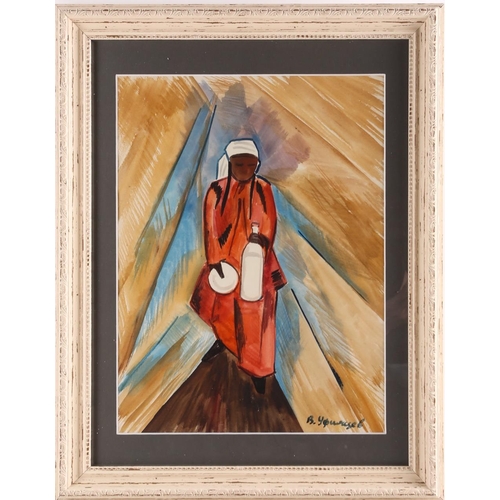 52 - Viktor Ivanovich Ufimtsev (1899-1964) Russian, a figure dressed in red, abstract watercolour on pape... 