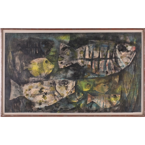 53 - Attributed to Vicente Silva Manansala (1910-1981) Philippines, untitled abstract study of fish, wate... 