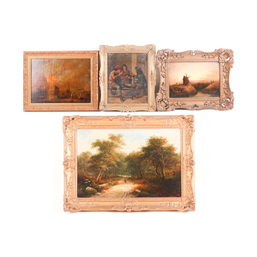 64 - 18th century school and later, a group of decorative oils, various subjects, all unsigned, the large... 