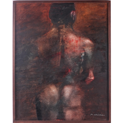 65 - Marshall Arisman (b.1937) American, 'Tribal Portrait', male nude, oil on board, signed to lower-left... 