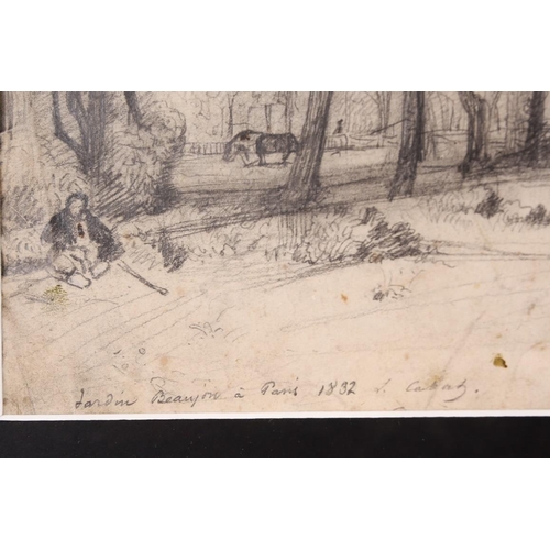 74 - Nicholas-Louis Cabat (1812-1893) French, a preparatory pencil sketch on paper, for 'Le Jardin Beaujo... 