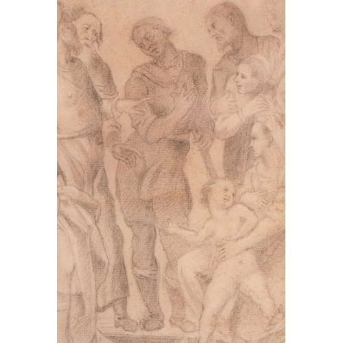 76 - 18th-century Italian school, a scene depicting the Madonna and child with attendants, drawing on pap... 