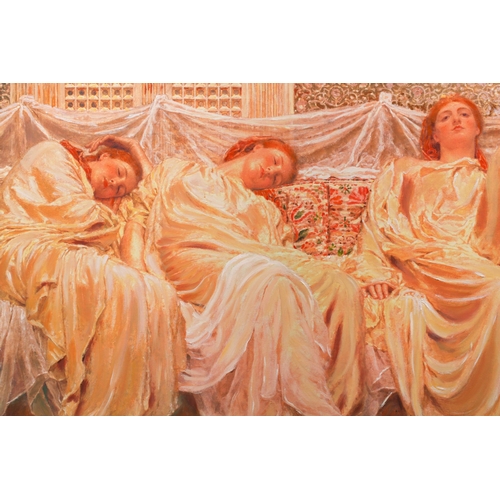 81 - After Albert Joseph Moore, 'The Dreamers', a contemporary oleograph on canvas, 72 cm x 128 cm in a g... 