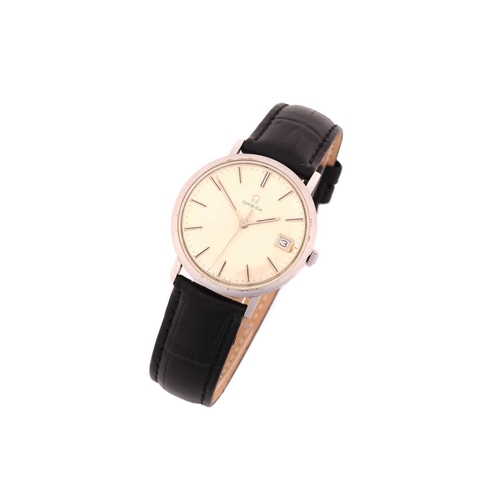 505 - A hand-wound Omega with a steel case measuring 34mm and silver colour dial with a date aperture at 3... 