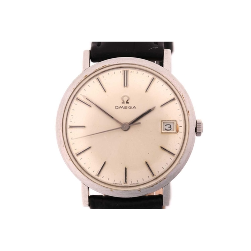 505 - A hand-wound Omega with a steel case measuring 34mm and silver colour dial with a date aperture at 3... 