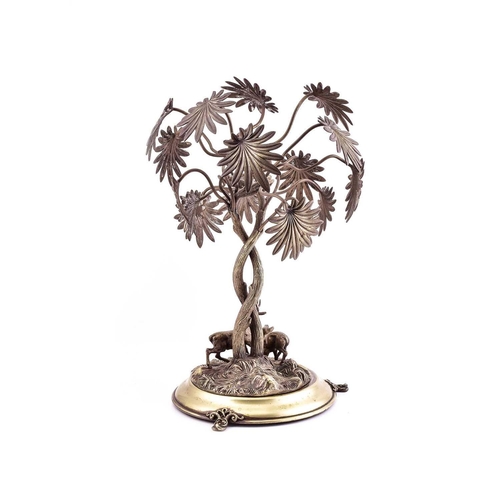 540 - A large silver plated table centrepiece, 19th century, modelled as a stag and doe before two large e... 