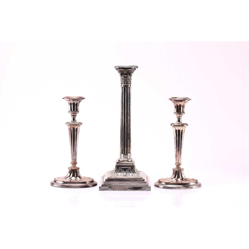 541 - A pair of old Sheffield plated table candlesticks of oval section, 18th/19th century, with removable... 