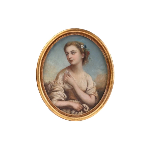 101 - A pair of large 19th century pastel portraits, each of a finely dressed lady, in gilt oval frames, a... 