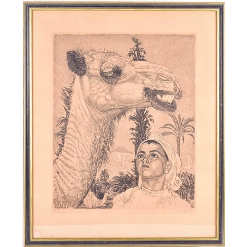 105 - Eduard Wiiralt (1898-1954) Estonian, Berber girl with camel, 1940, soft ground etching, signed and i... 