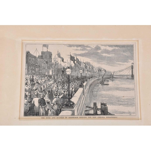 106 - A collection of six unframed monochrome engravings, all depicting the river at Chelsea, to include C... 