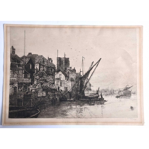 106 - A collection of six unframed monochrome engravings, all depicting the river at Chelsea, to include C... 