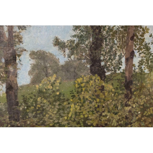 11 - Hans Sandreuter (1850-1901) Swiss, a woodland scene, oil on canvas, signed and dated 1937 to verso, ... 