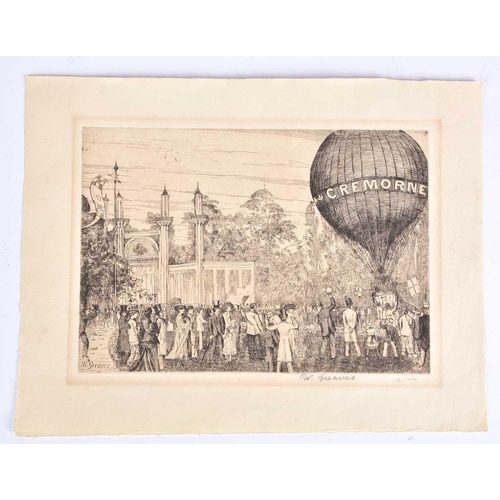 110 - Walter Greaves (1846-1930), 'Cremorne Hot Air Balloon', etching, signed in the plate and also in pen... 