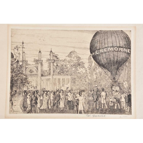 110 - Walter Greaves (1846-1930), 'Cremorne Hot Air Balloon', etching, signed in the plate and also in pen... 