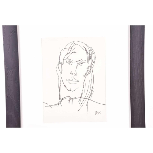 119 - † Keith Vaughan (1912-1977), portrait, ink on paper, initialled 'KV', 25.5 cm x 19 cm framed and gla... 