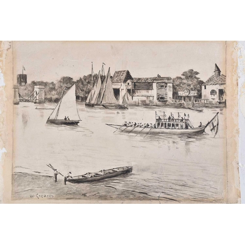 12 - Walter Greaves (1846-1930), a view of the Thames, possibly Chelsea, pen, ink and wash on paper laid ... 