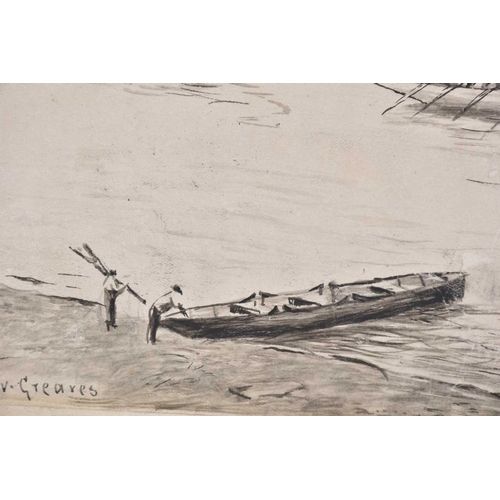 12 - Walter Greaves (1846-1930), a view of the Thames, possibly Chelsea, pen, ink and wash on paper laid ... 