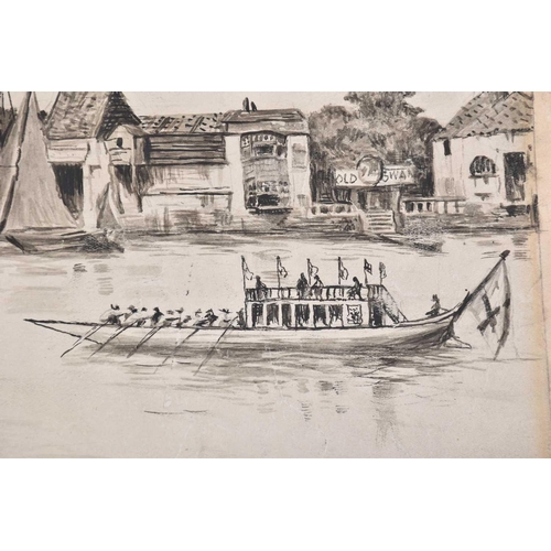 12 - Walter Greaves (1846-1930), a view of the Thames, possibly Chelsea, pen, ink and wash on paper laid ... 