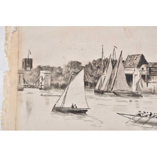 12 - Walter Greaves (1846-1930), a view of the Thames, possibly Chelsea, pen, ink and wash on paper laid ... 