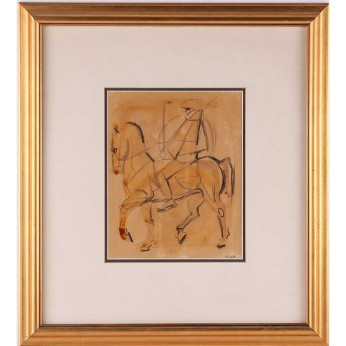 133 - Attributed to Dame Laura Knight, DBE, RA, RWS (1877-1970), ‘Horse and Rider’, charcoal and watercolo... 