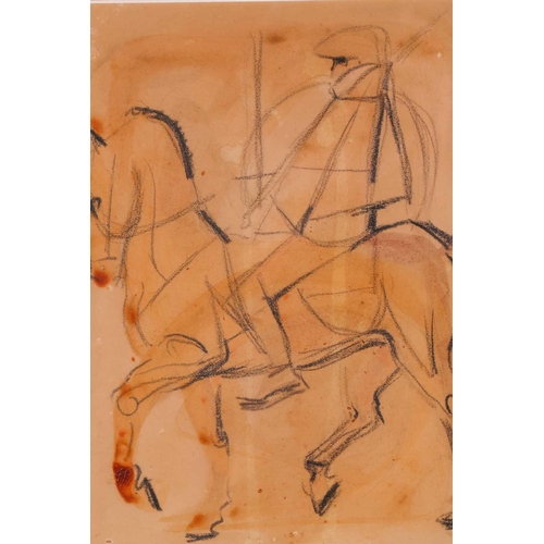 133 - Attributed to Dame Laura Knight, DBE, RA, RWS (1877-1970), ‘Horse and Rider’, charcoal and watercolo... 