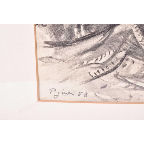 148 - † Edouard Pignon (1905-1993) French, 'Battage', charcoal on paper, signed and dated '58, 47.5 cm x 6... 