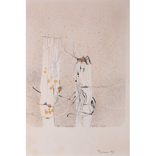 149 - Dennis Knight-Turner (1924-2011) New Zealand, ‘Two tree stumps’ ink sketch, 52 cm x 38 cm framed and... 