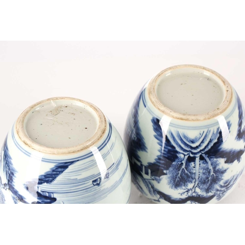 155 - A near pair of Chinese porcelain ginger jars, Qing, 19th century, each similarly decorated, one with... 