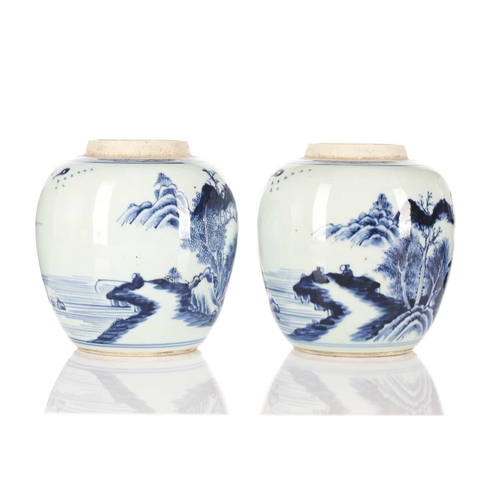 155 - A near pair of Chinese porcelain ginger jars, Qing, 19th century, each similarly decorated, one with... 