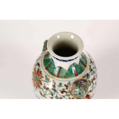 156 - A Chinese porcelain Doucai vase, possibly republic period, the shoulder painted with leaves above li... 