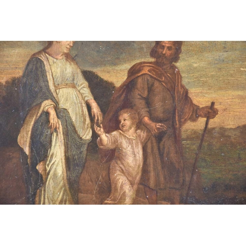 16 - An 18th-century Spanish school flight of the Holy Family into Egypt (?) oil on tin panel. 27.5 cm x ... 