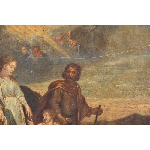 16 - An 18th-century Spanish school flight of the Holy Family into Egypt (?) oil on tin panel. 27.5 cm x ... 