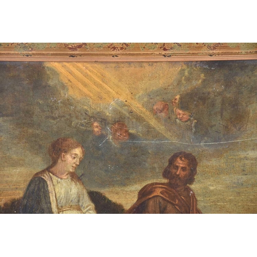 16 - An 18th-century Spanish school flight of the Holy Family into Egypt (?) oil on tin panel. 27.5 cm x ... 