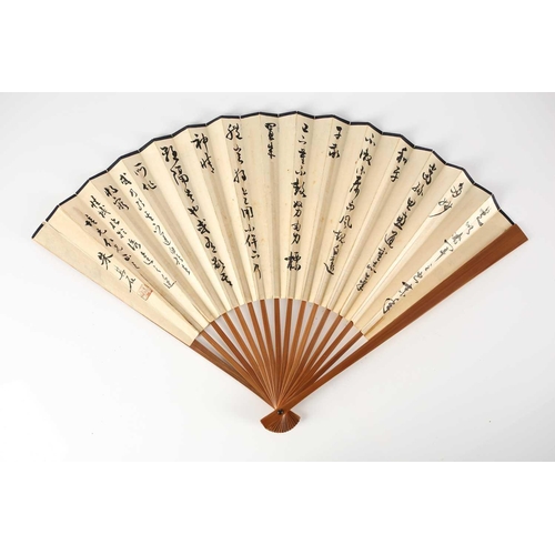 162 - Three Chinese bamboo fans, 20th century, one depicting boating on Taihu Lake in Autumn, signed for Z... 